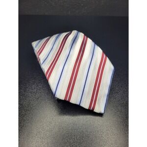 Ermenegildo Zegna Men's Necktie Silver Red Blue Striped Silk 3.75"x58" Excellent